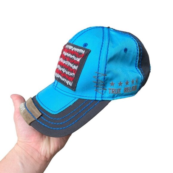 VINTAGE True Religion Patchwork Hat Baseball Cap Blue - Picture 4 of 7